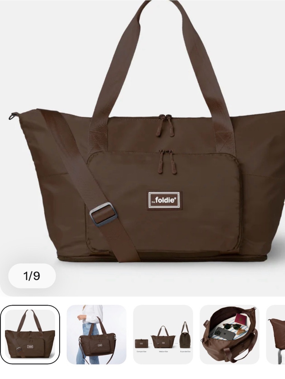 foldie Brown Travel Tote Bag with Detachable Strap